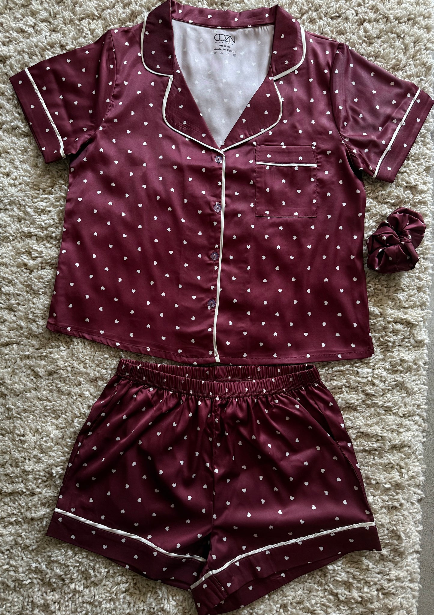 Cozn “Burgandy Love” satin short pj 💌