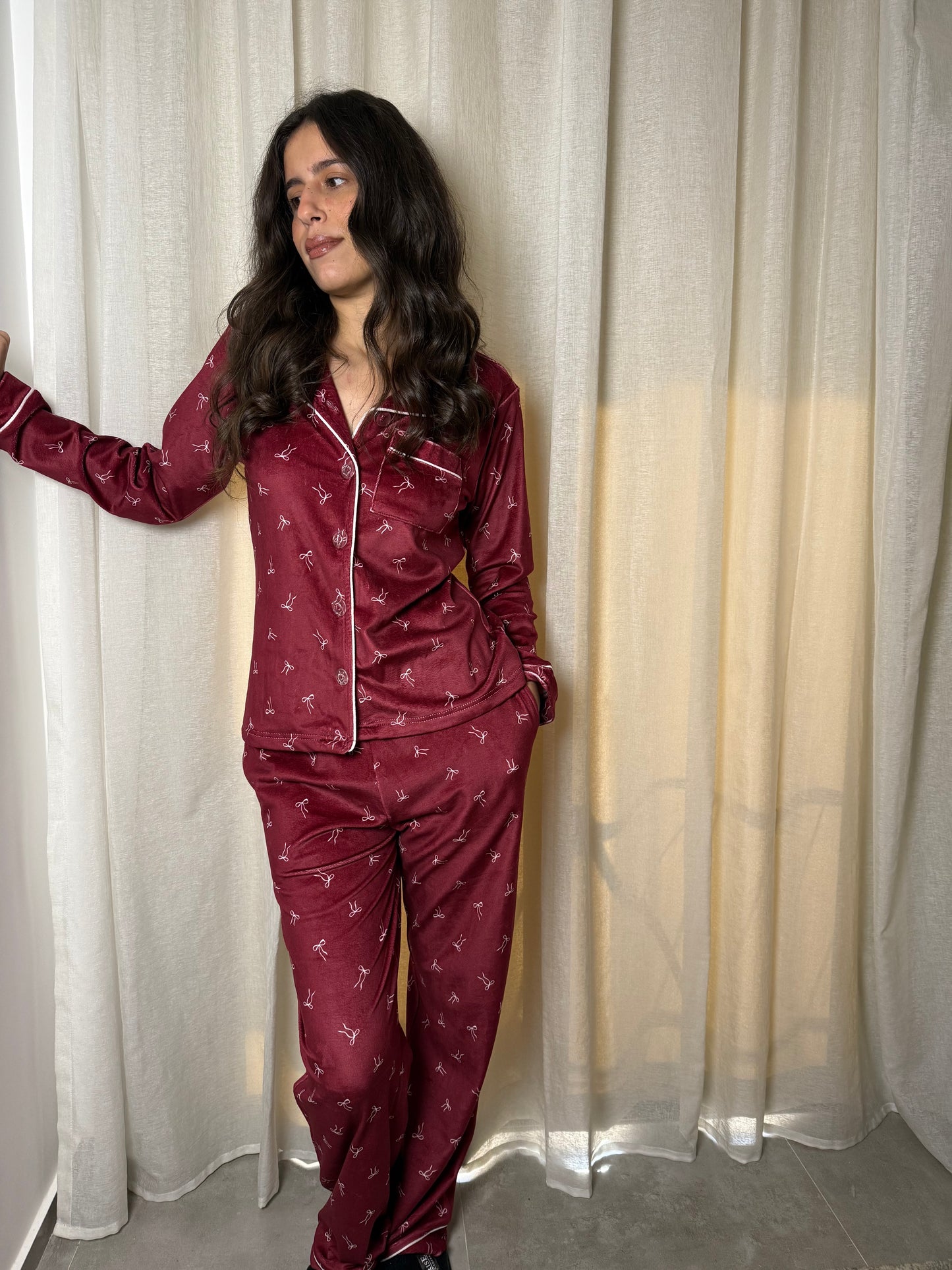 Cozn -Burgandy Bows🤍- velvet pj