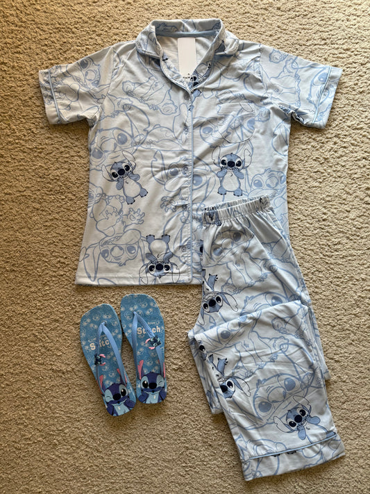 Stitch buttoned pj & matching flipflop💙