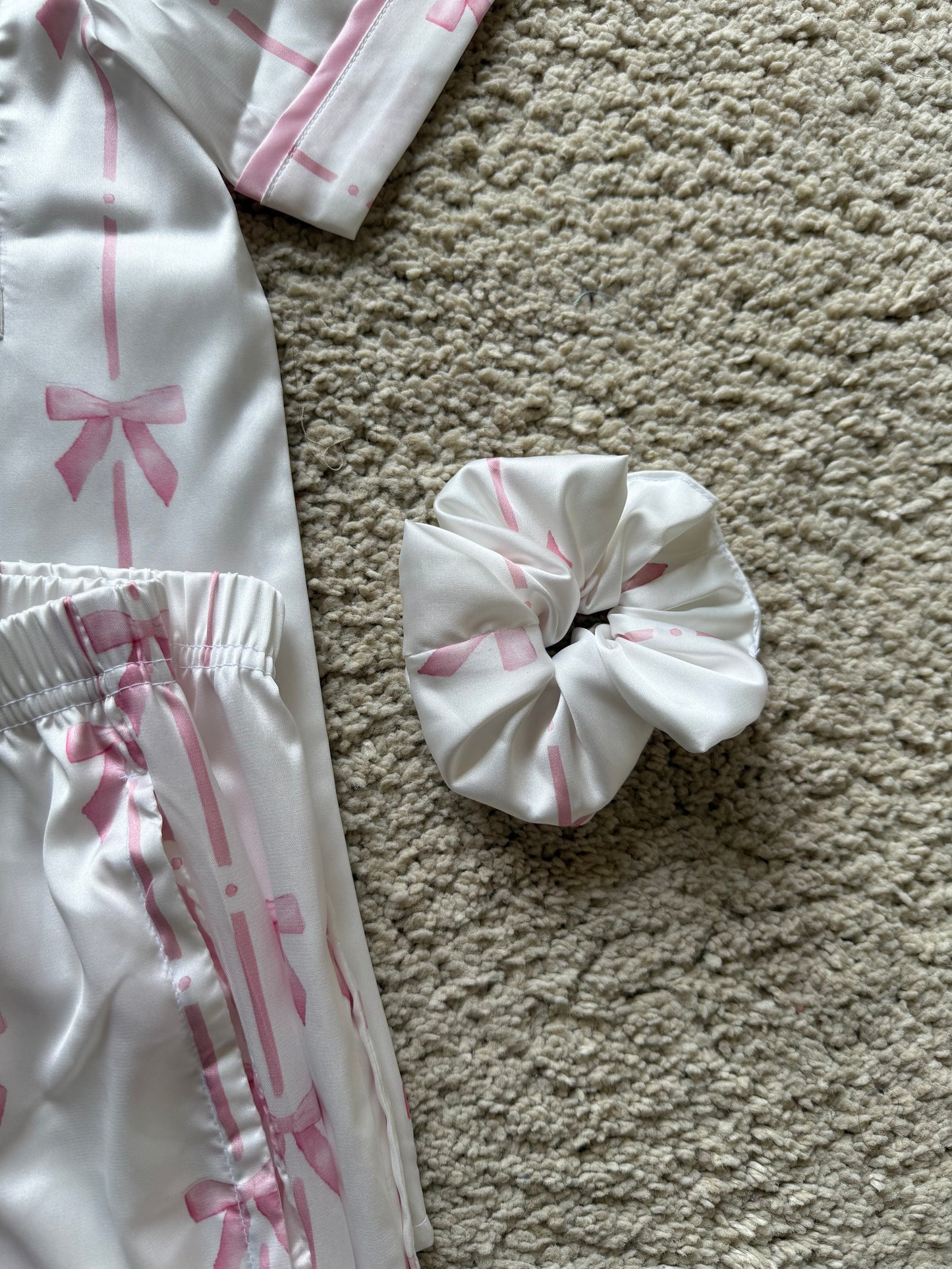 Cozn “The Bow Lines” satin pj Half sleeves & Long pants 🎀