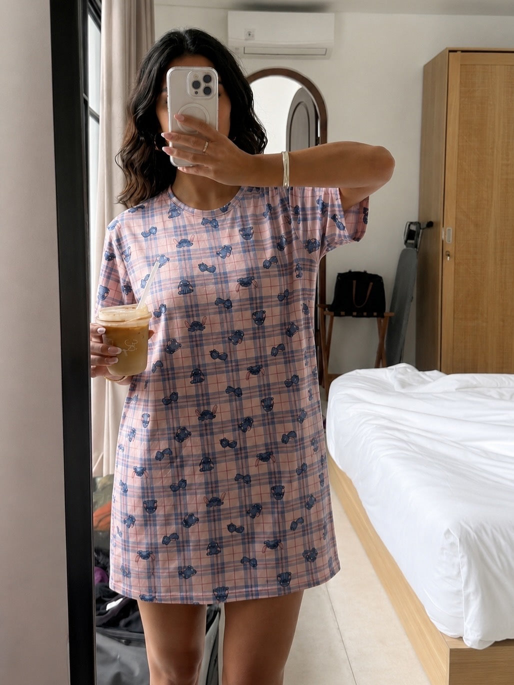 Stitch checkered Night Shirt