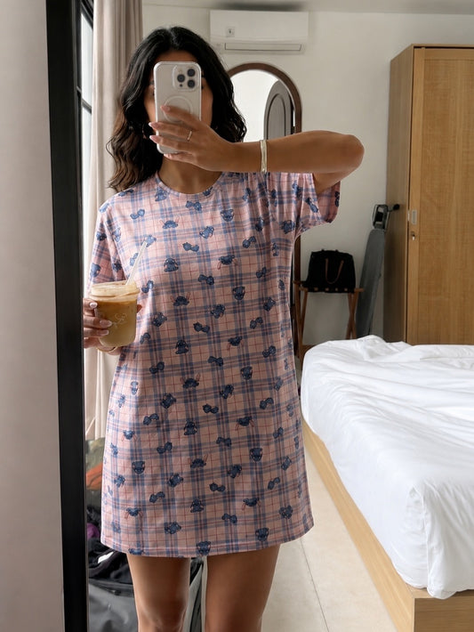 Stitch checkered Night Shirt