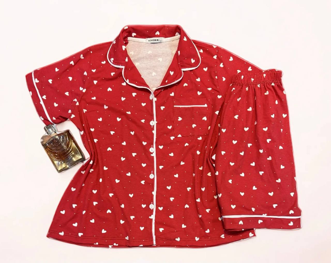 Heart printed buttoned short pj