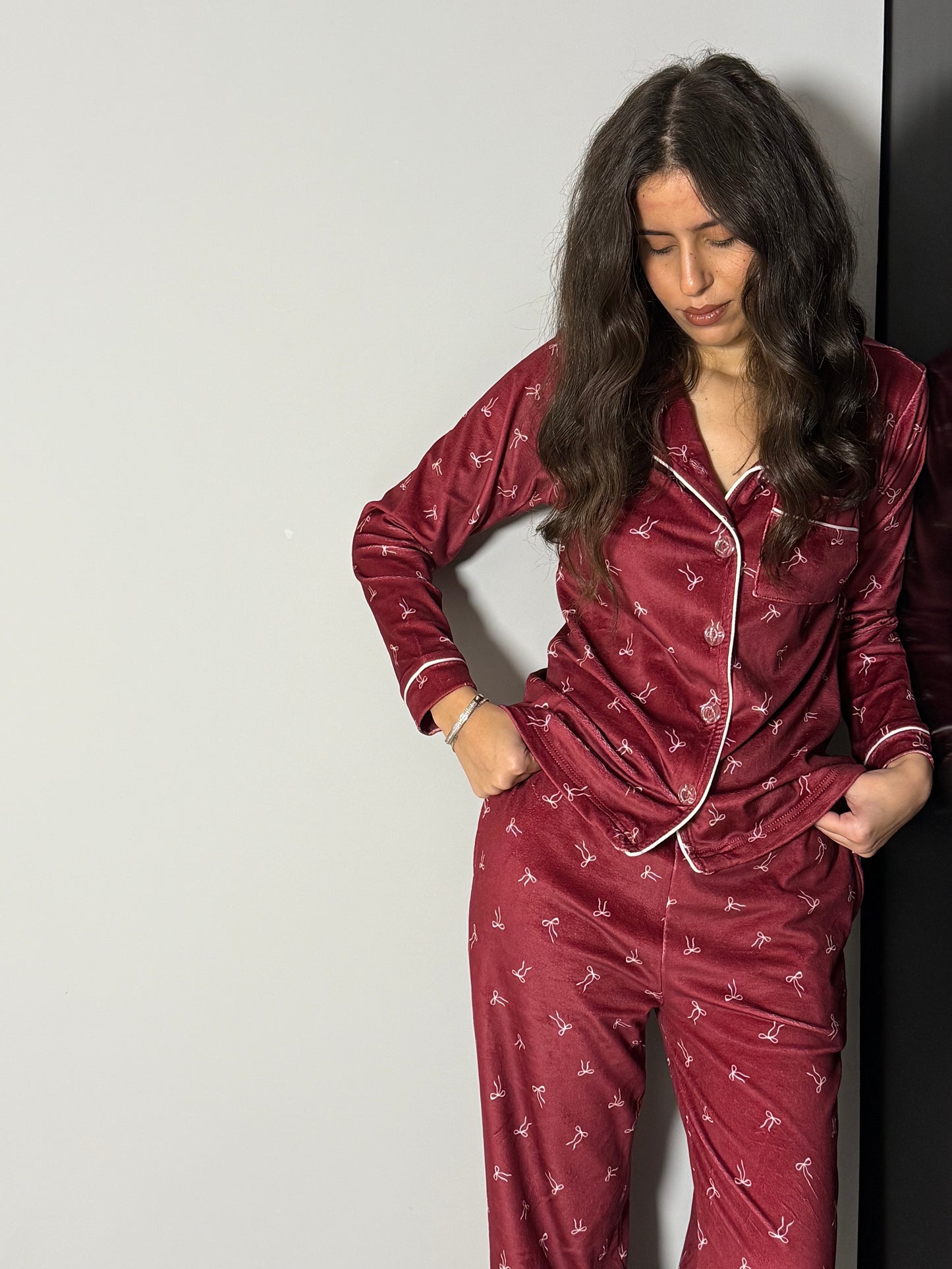 Cozn -Burgandy Bows🤍- velvet pj