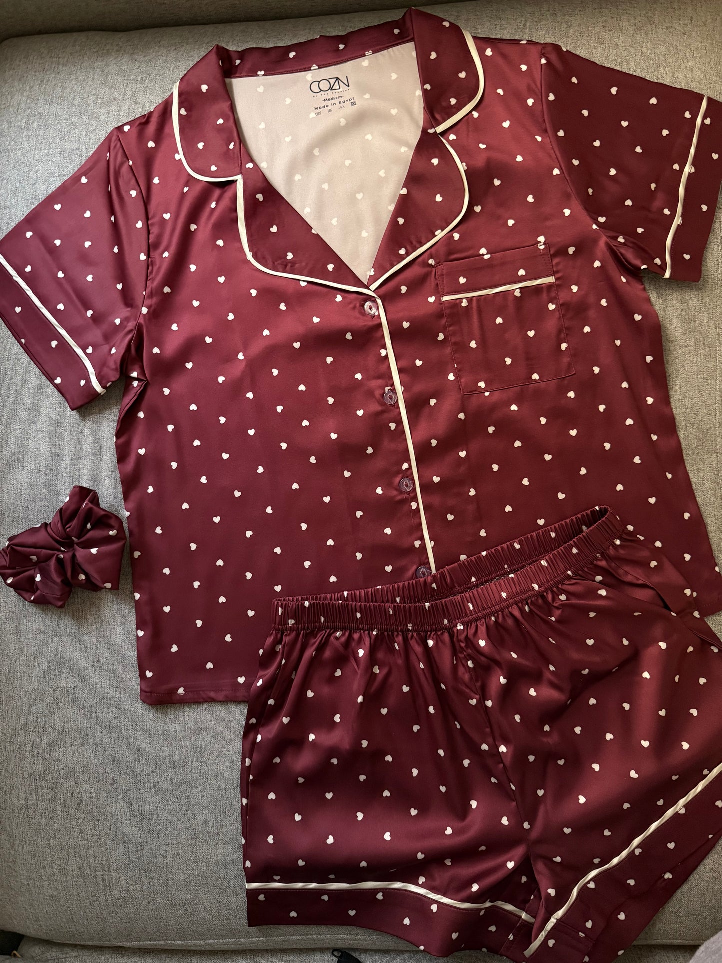 Cozn “Burgandy Love” satin short pj 💌