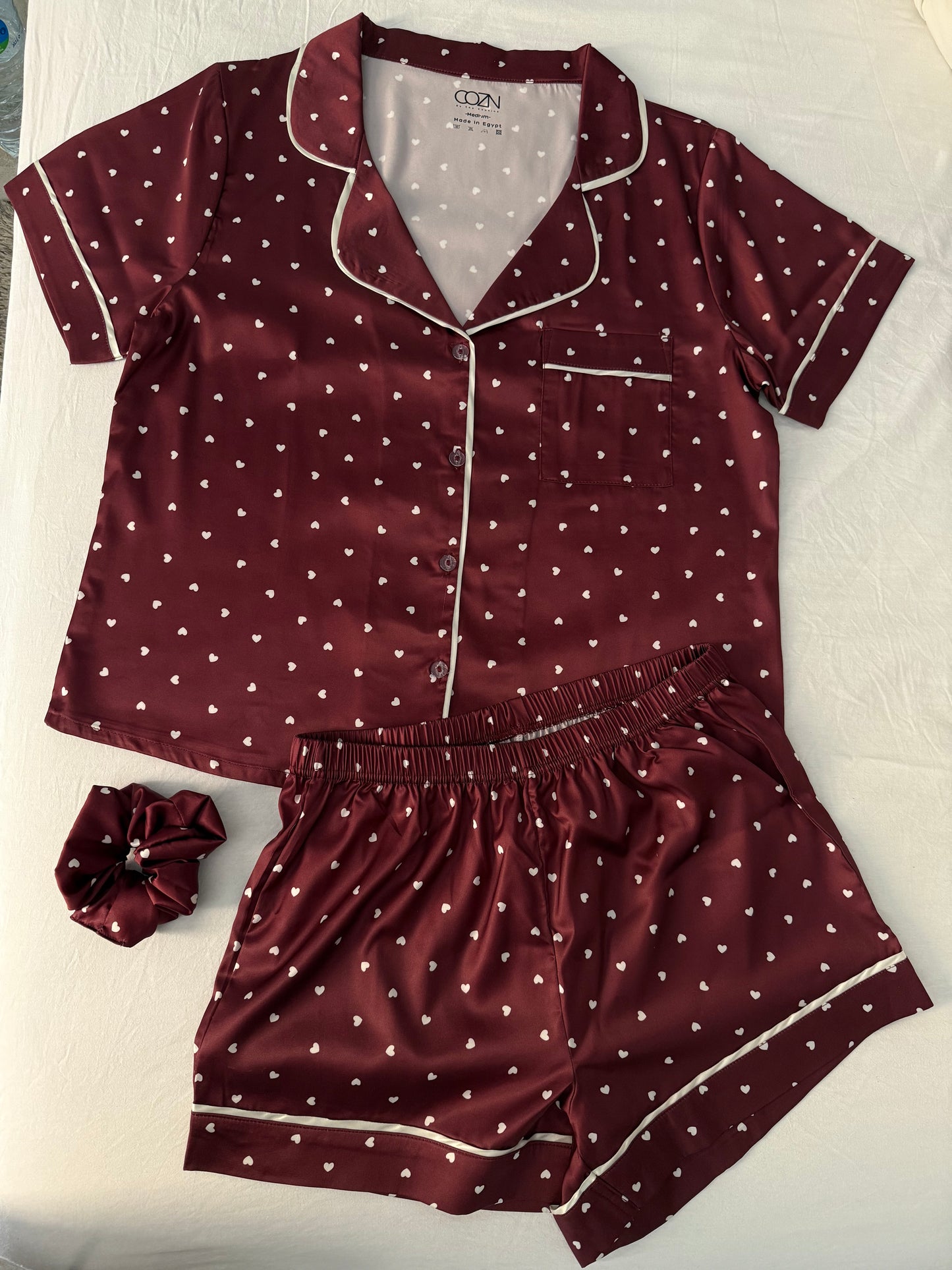 Cozn “Burgandy Love” satin short pj 💌
