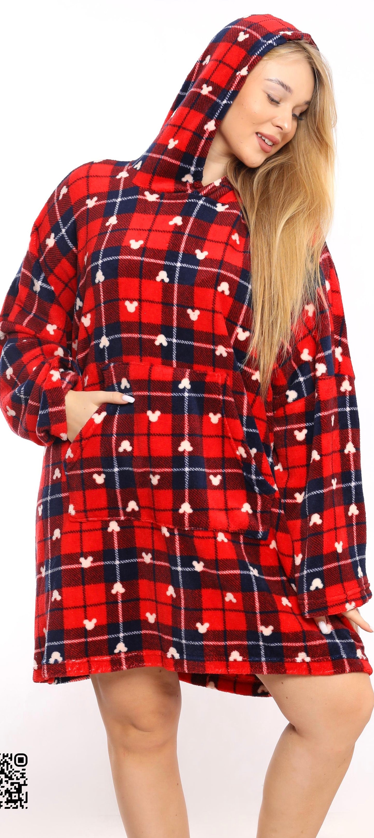 Plaid mickey hoodie blanket