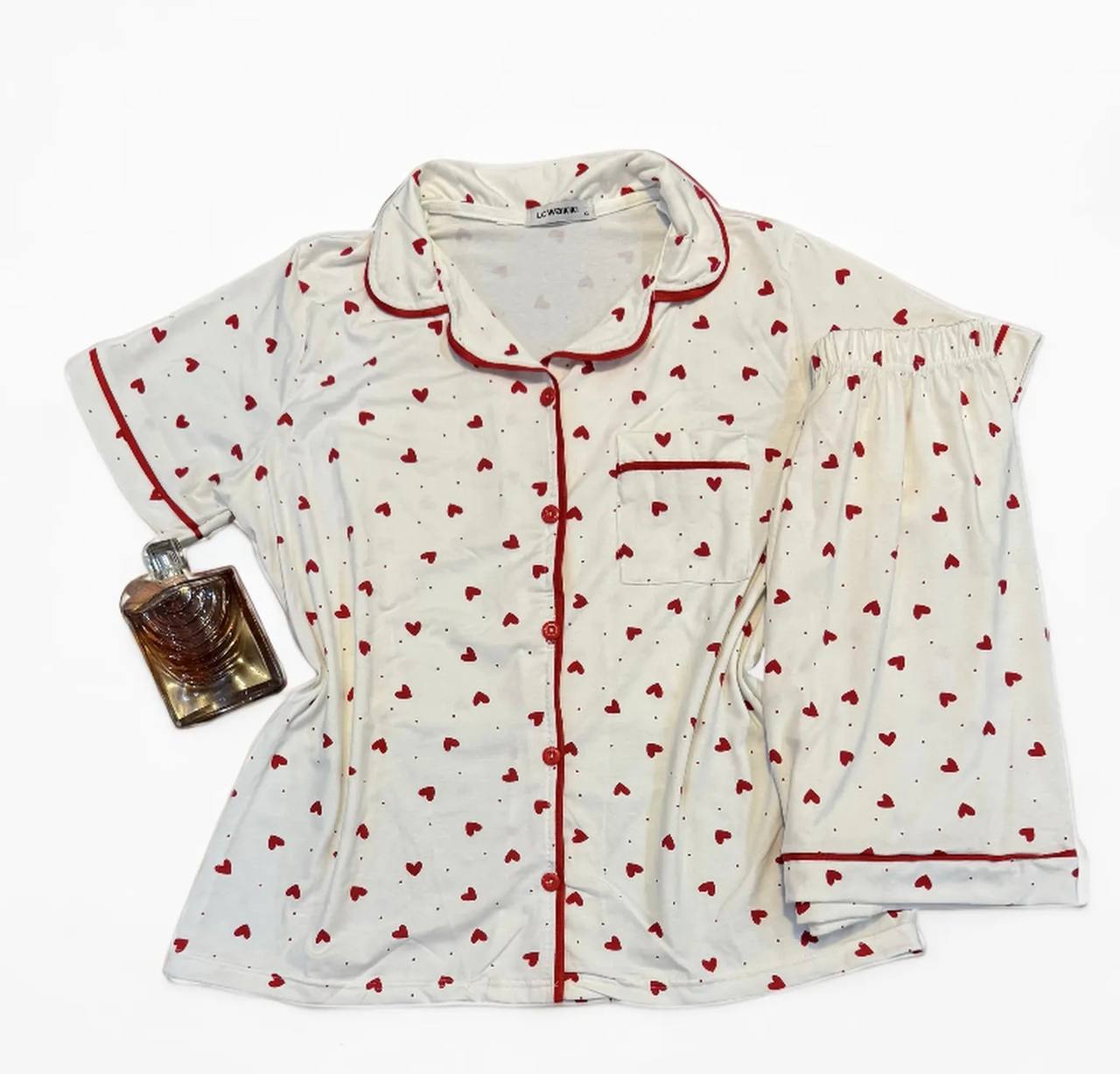 Heart printed buttoned short pj