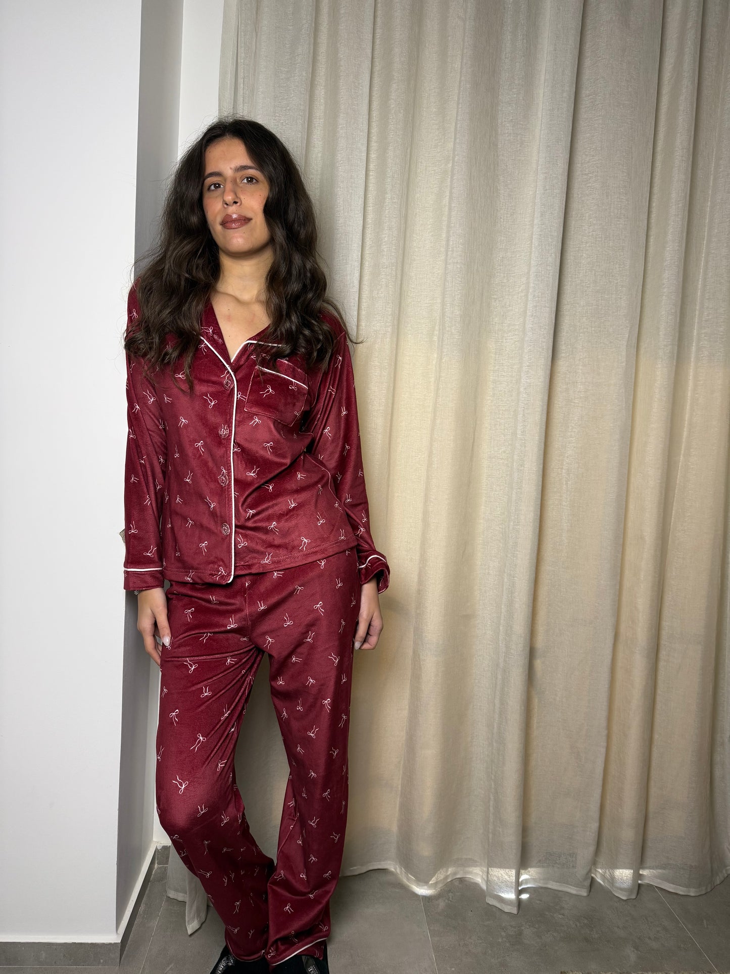 Cozn -Burgandy Bows🤍- velvet pj