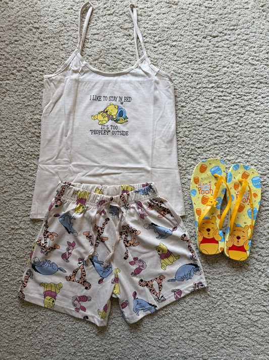 Pooh short pj match set with flipflop💛